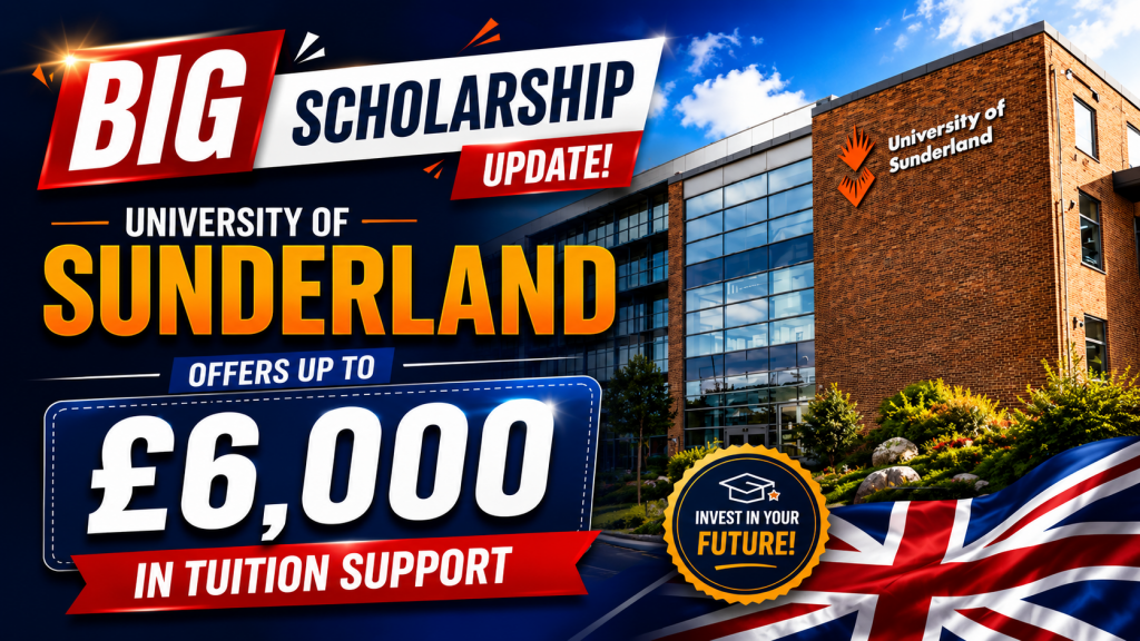 Big Scholarship Update: University of Sunderland Offers Up to £6,000 in Tuition Support